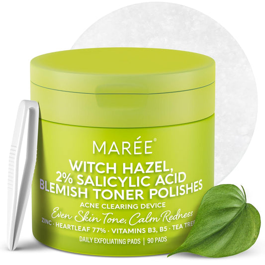 MAREE Blemish Acne Clearing Polishes - Daily Facial Radiance Toner Pads - Witch Hazel Pads Acne Face Toning - Acne Skin Care with BHA Salicylic Acid - Blemish Clearing Witch Hazel Device