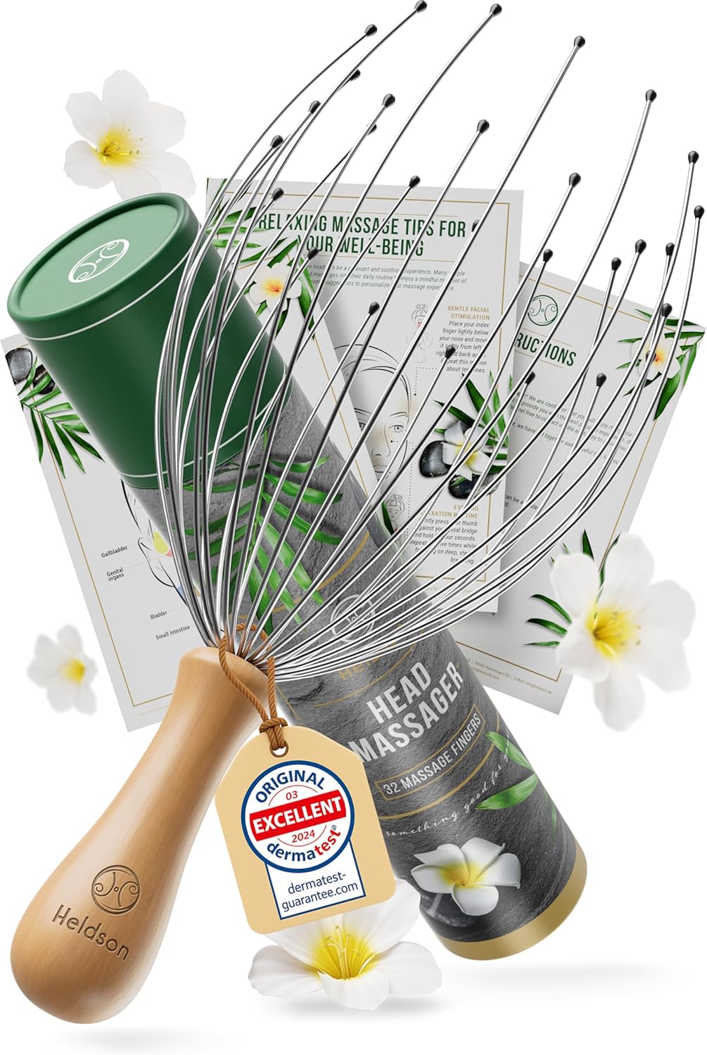 HELDSON® Premium Wire Head Massager Scalp Massage Tool - 32 Fingers Octopus Scratcher - Stress Relax Tickler - Hair Massagers Whisk - Headspa Equipment - Headscratcher Tickle Tools - Gift Men, Women