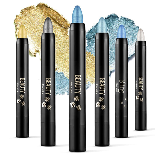 Boobeen 6PCS Cream Eyeshadow Stick - Waterproof Pencil Crayon Eye Brightener Stick Shimmer Pen - Create Glitter Eye Makeup, Easy to Use | alldaygood beauty