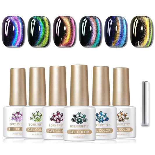 Born Pretty Cat Magnetic Gel Nail Polish 9D Polaris Holorgraphic Cat Magnetic Eye Gel Polish Glitter Gel Polish Set 6PCS | alldaygood beauty