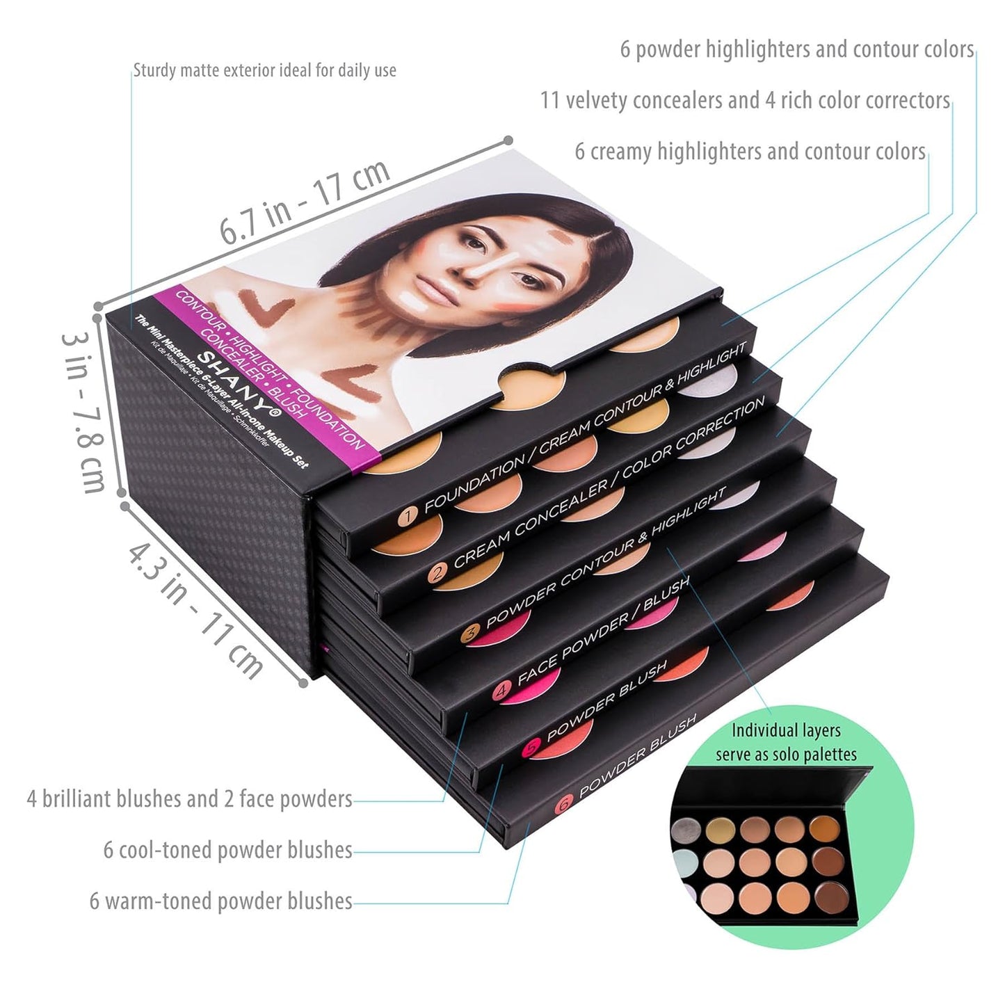 SHANY The Mini Masterpiece 6 Layers Makeup Foundation, Concealer, Camouflage, Contour, Blush and Face Cosmetics Sets - 6 Make up Kits Palettes