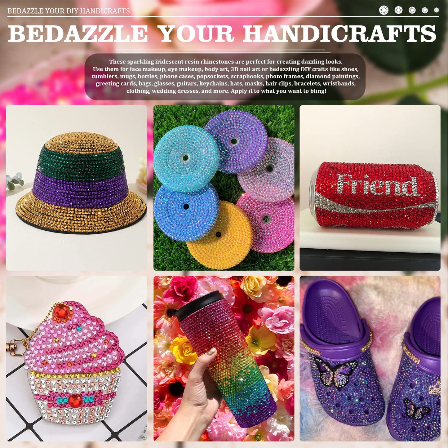 Resin Rhinestones Crafting, 2/3/4/5/6mm Flatback Jelly Rhinestones, 3 Box Hot Pink AB Non Hotfix Crystal Gems for Bedazzling Crafts Mugs Tumblers Clothes Makeup Nail