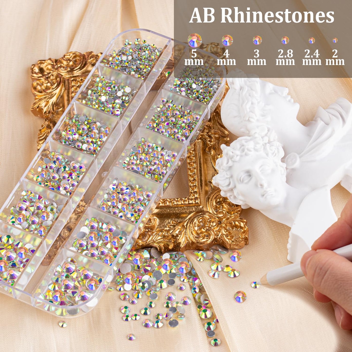 4500pcs Face Gems for Makeup with Glue, 2-5mm Round Glass Crystal AB + Clear + Mixed Color Chameleon Rhinestones & 4 Colors Cosmetic Chunky Glitter with Dotting Tools, Jewels for Make-up, Nail Art