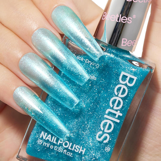 Beetles Blue Glitter Nail Polish - 1Pcs 15ml Fast Drying & Long Lasting Sparkly Nail Polish Frosted Light Blue Shards Nail Lacquer Finish Nail Art Design for Women | alldaygood beauty