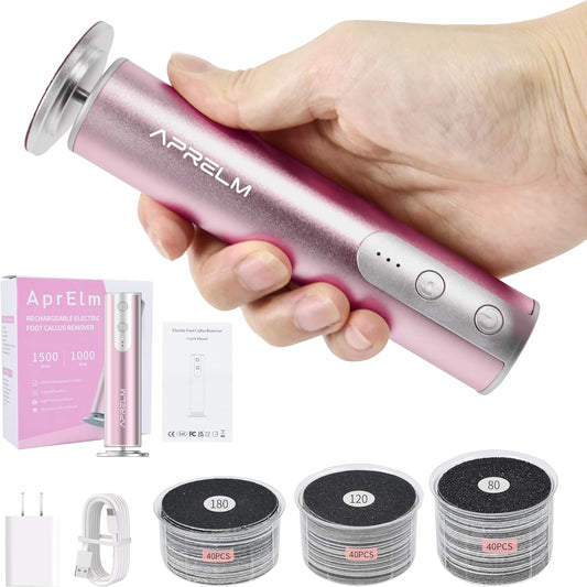 Rechargeable Electric Foot Callus Remover with 3-Sizes 120Pcs Sandpaper Discs, Professional 900RPM 3-Speed Control Aluminum Electric Foot File with Adapter Cable (E3 Rose Pink) | alldaygood beauty