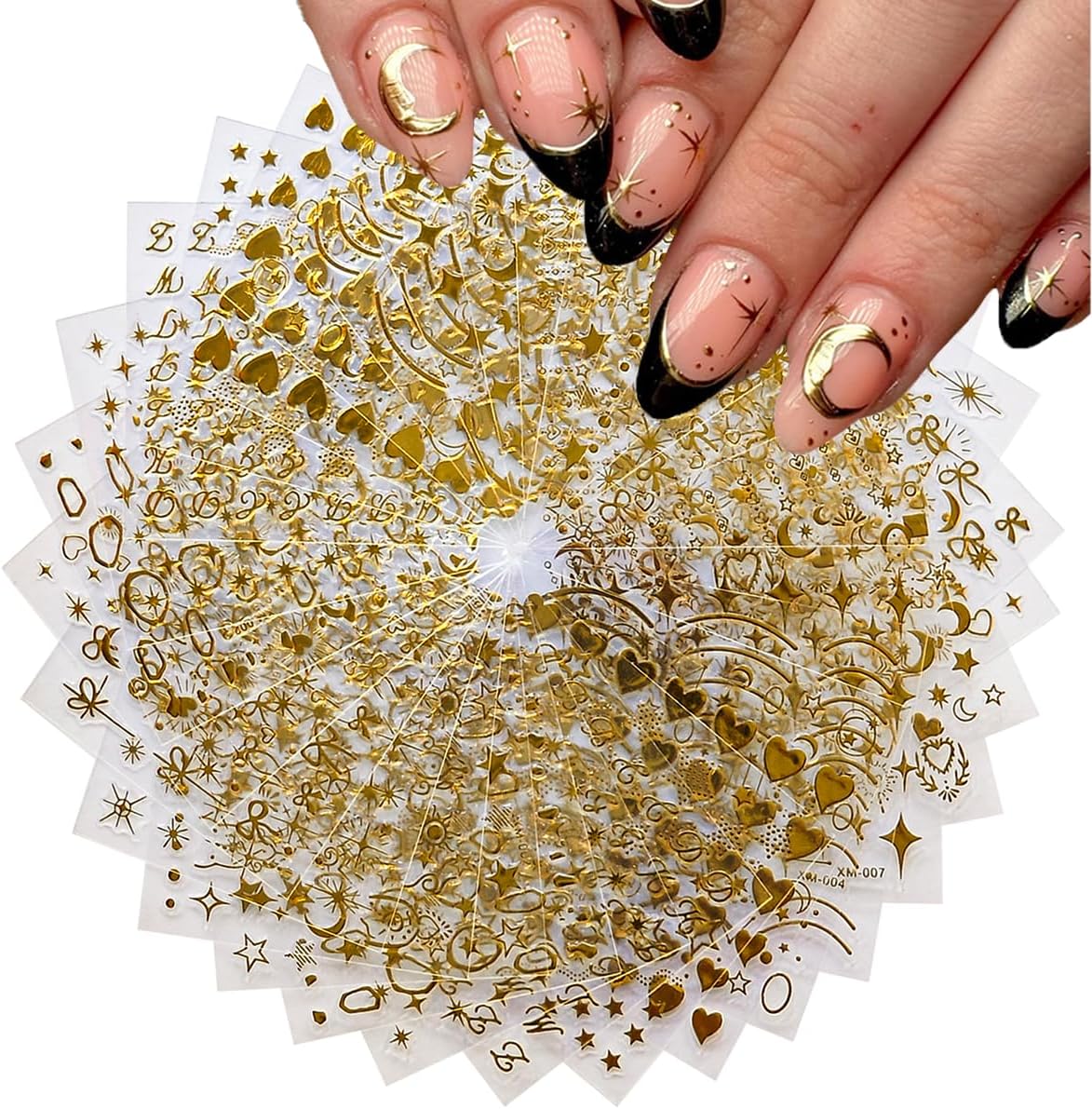 30Sheets Gold Nail Art Stickers Star Line 3D Self Adhesive Nail Stickers for Nail Art Moon Stars Nail Decals Heart Nail for Women and Girls Manicure DIY Decoration