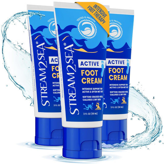 STREAM 2 SEA Active Foot Cream, Intensive Support for Active & Often Wet Feet - Softens Cracked Heels, Calluses & Dry Skin, Enriched with Neem and Tea Tree, Fast-absorbing and Non-greasy - 3 Pack | alldaygood beauty