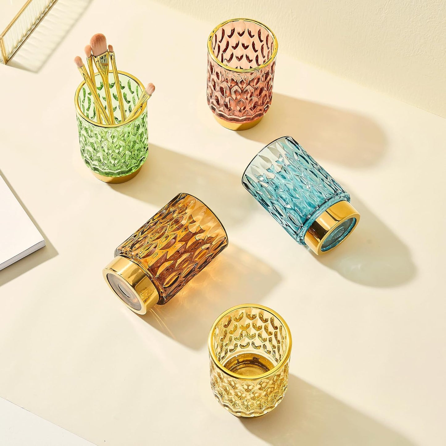 Makeup Brush Holder Organizer,Toothbrush Holders,Desk Pen Pencil Holder,Multifunctional Vintage Glass Brush Cup（A39-5-US）