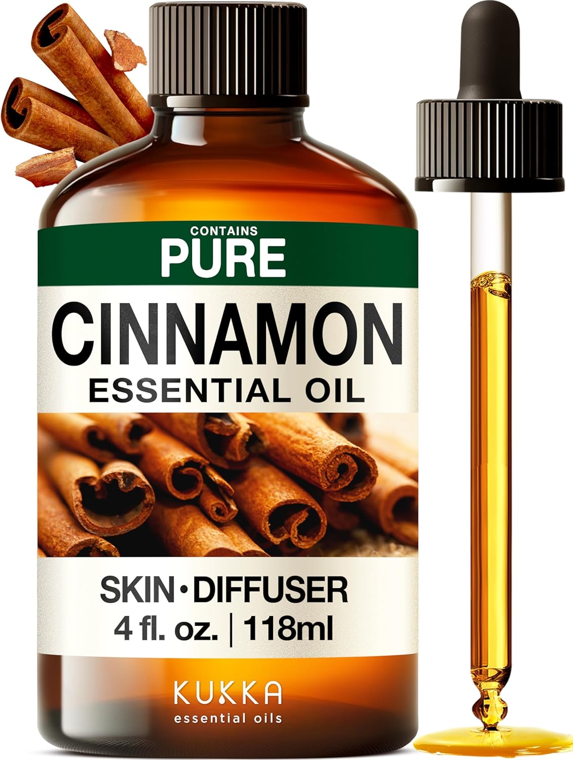 Kukka Cinnamon Essential Oil for Skin & Diffuser - 4 Fl Oz - Cinnamon Oil, Aromatherapy and Candles, DIY Soap Making Scents