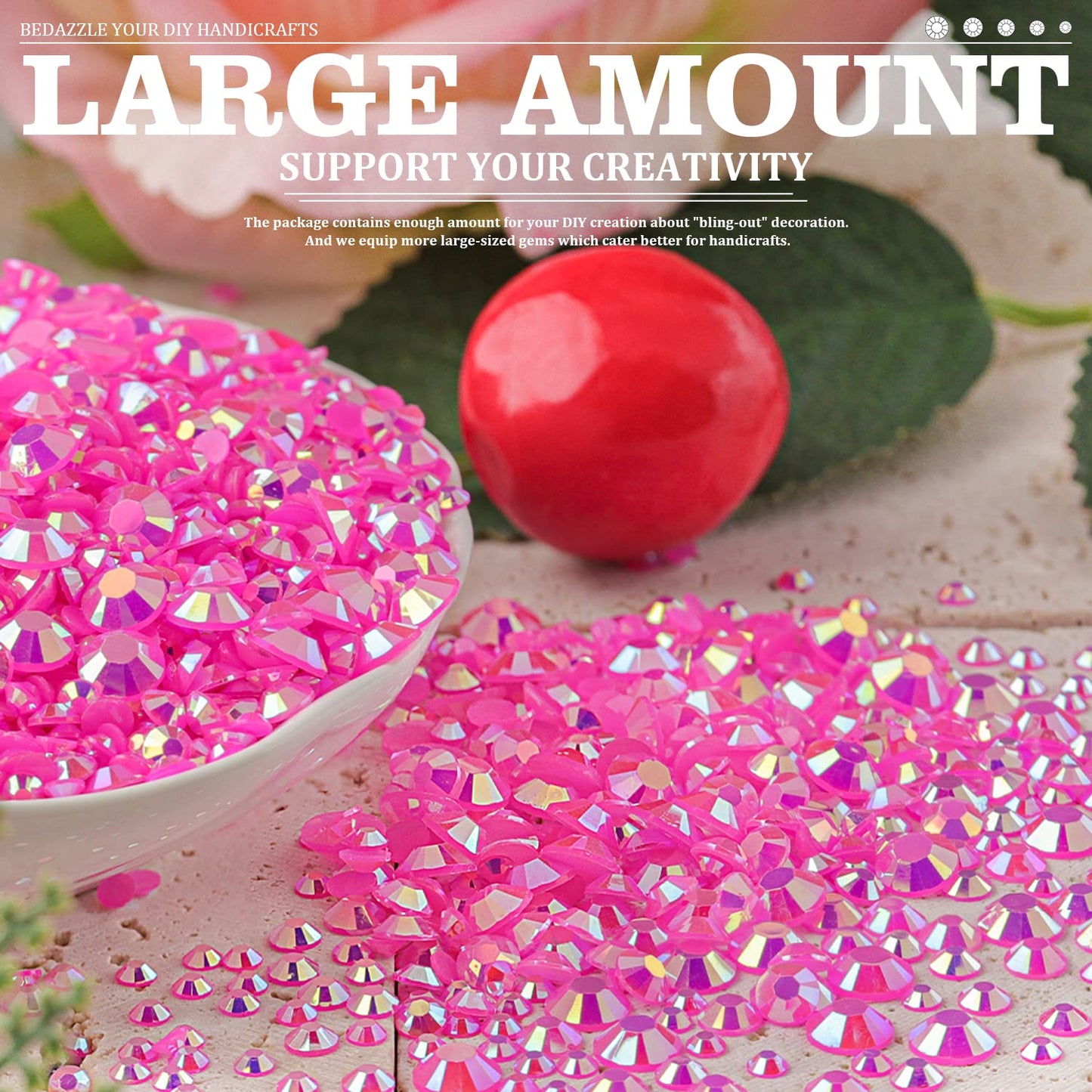 Resin Rhinestones Crafting, 2/3/4/5/6mm Flatback Jelly Rhinestones, 3 Box Hot Pink AB Non Hotfix Crystal Gems for Bedazzling Crafts Mugs Tumblers Clothes Makeup Nail