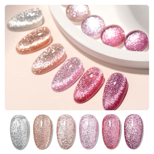 GAOY Chrome Glitter Cat Eye Gel Polish Set of 6 Colors with Free Magnet UV LED Soak Off Nail Polish Home DIY Manicure Nail Salon Varnish | alldaygood beauty