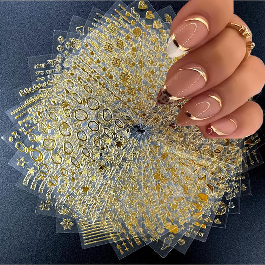 30 Sheets Gold Nail Art Stickers 3D Self-Adhesive Nail Decals Gold Line Star Moon Nail Stickers for Acrylic Nails Gold Stamp English Letter Nail Stickers Gold Leaf Diamond Nail Supplies for Women | alldaygood beauty