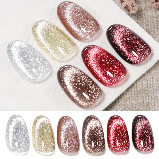 Born Pretty Cat Magnetic Eye Gel Nail Polish Reflective Glitter Gel Polish Red Silver Champagne Gold Glitter Gel Nail Polish 6PCS Set | alldaygood beauty