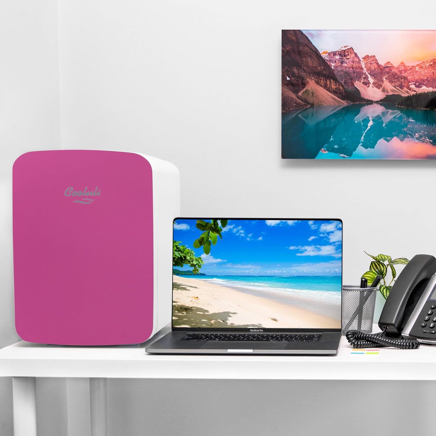 Cooluli 15L Mini Fridge for Bedroom - Car, Office Desk & College Dorm Room - 12v Portable Cooler & Warmer for Food, Drinks, Skincare, Beauty & Makeup - AC/DC Small Refrigerator with Glass Front, Pink