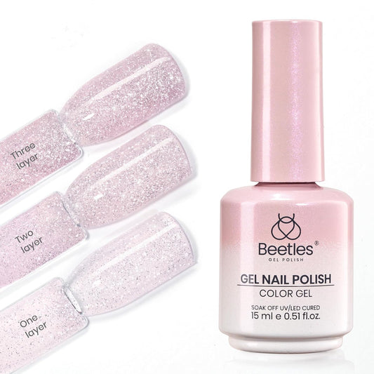Beetles Glitter Pink Gel Nail Polish - 15ML Soft Glow Fragments Pink Nude Natural Glitter Gel Polish Soak Off UV French Nail Art Salon DIY Manicure Colorful Bottle Gift for Women | alldaygood beauty