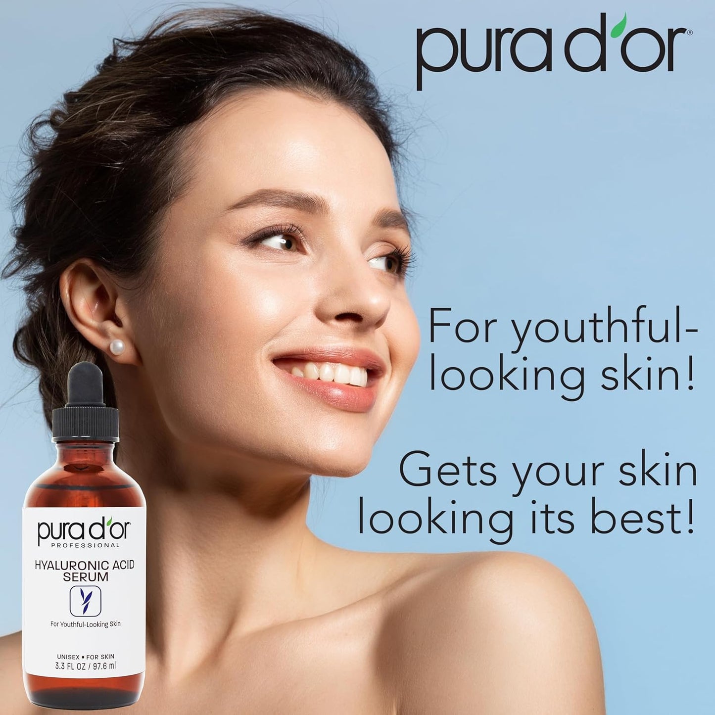 PURA D'OR 3.3 Oz Hyaluronic Acid Serum For Deep Hydration - Anti-Aging, Plumping & Moisturizing Formula For Smooth, Supple Skin - Natural Skincare Boost - Fine Lines & Wrinkle Reducer - Travel Size