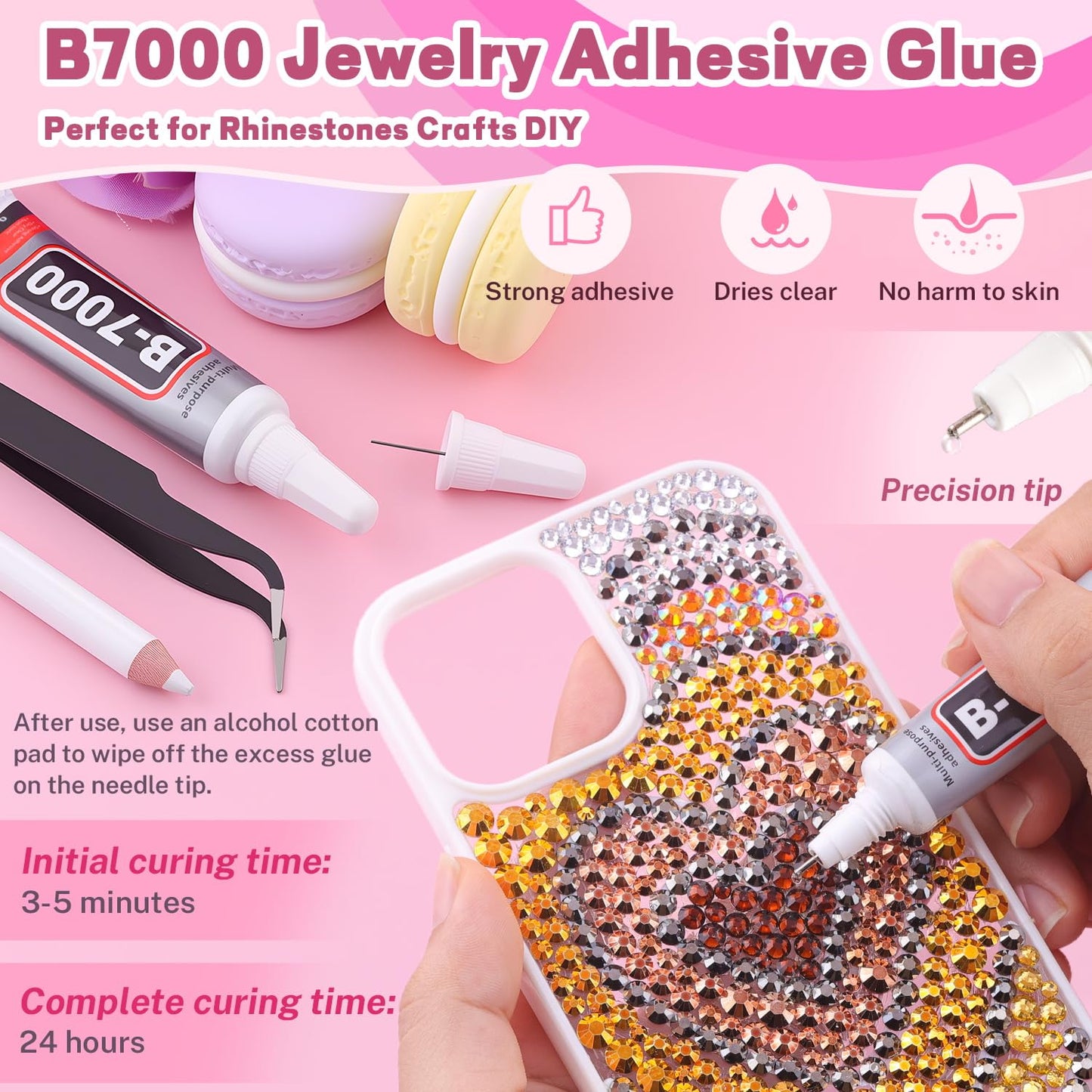 20000Pcs Metallic Rhinestones for Bedazzling with 1Pcs B7000 Jewelry Glue, Resin Rhinestones for Crafting Crafts DIY, Bedazzler Kit Gems for Clothing Shoes Tumblers Nail Art Assorted Size 3/4/5/6mm