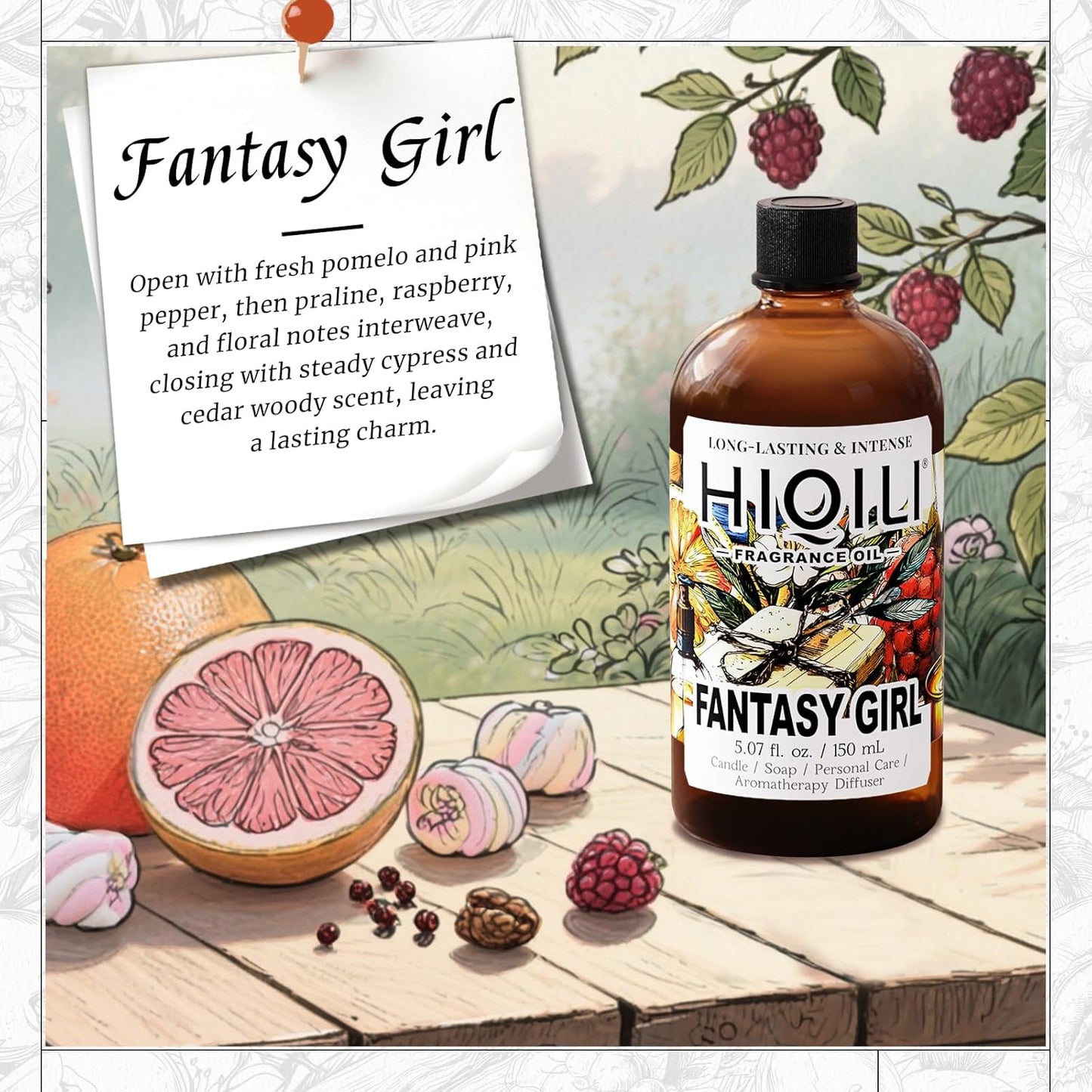 HIQILI Fantasy Girl Fragrance Oil for Candle, Perfume Making, Praline & Pomelo Scents, Long Lasting, Skin & Hair Care Products, Gifts - 5.07 Fl Oz