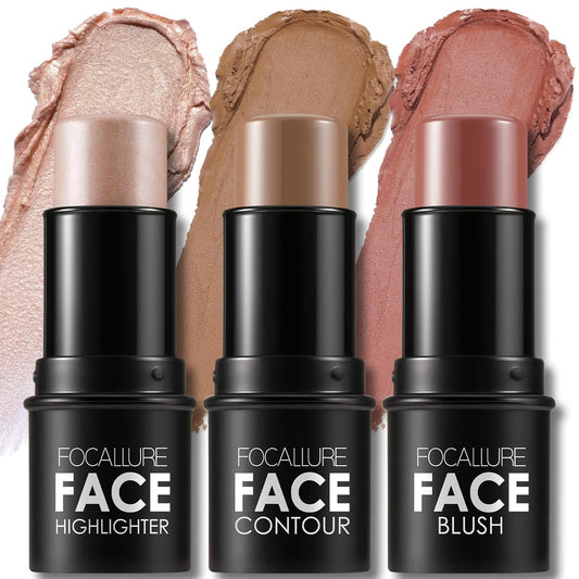 FOCALLURE 3 Pcs Cream Contour Sticks,Shades with Highlighter & Bronzer & Blush,Non-greasy Long-wear Face Contouring Pen,Easy to Sculpt the Face and Create a Lightweight Finishing Makeup,MEDIUM | alldaygood beauty