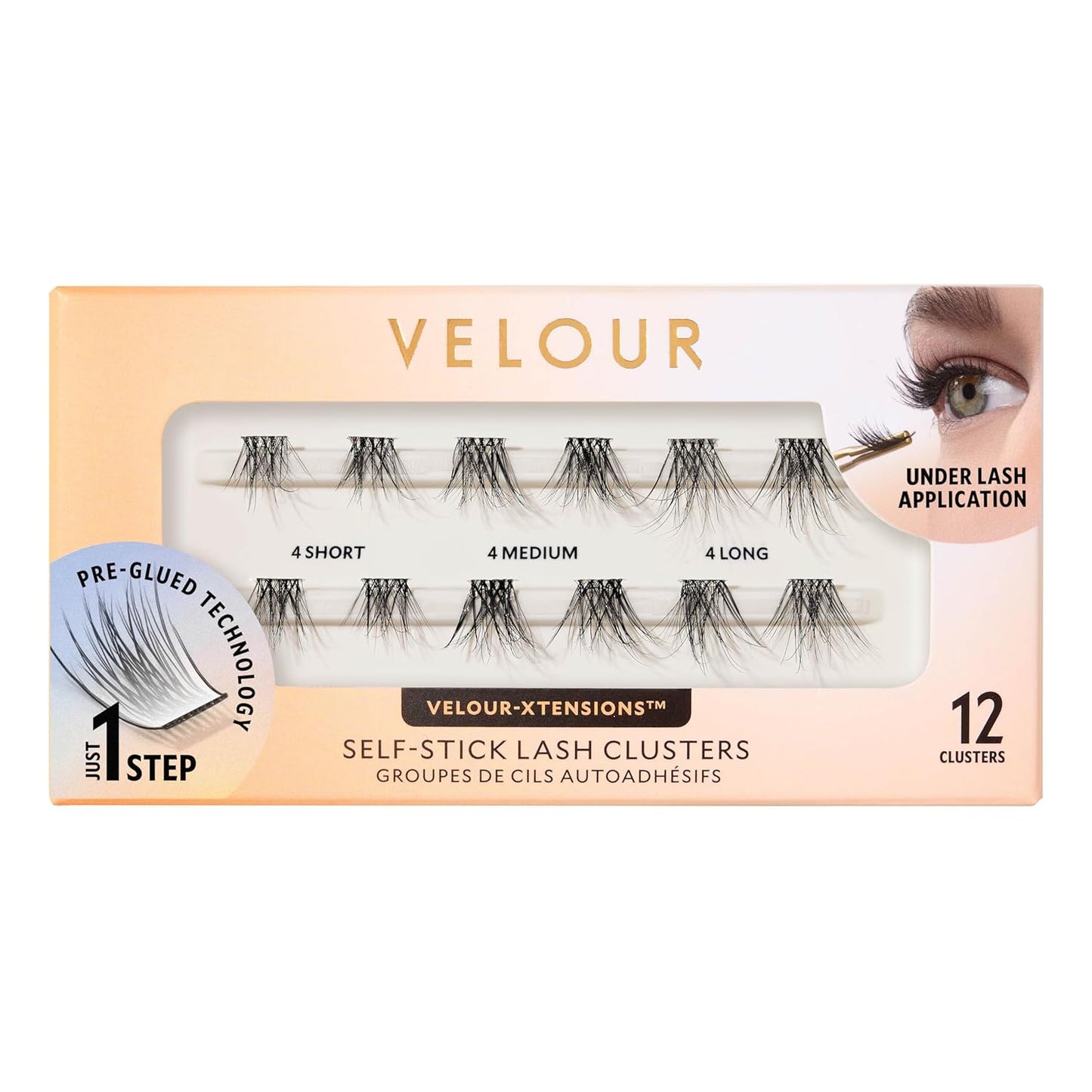Velour-Xtensions™ Self-Stick Lash Clusters Kit, Self Adhesive Eyelashes, Includes 12 Eyelash Clusters & Applicator, Comfortable & Lightweight Lash Extensions (Everday Natural)