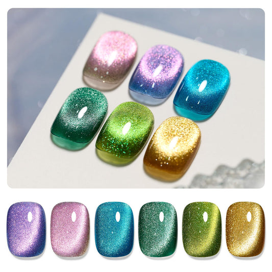 GAOY Glitter Cat Eye Gel Nail Polish Set with Magnet Colorful Galaxy for Holographic Cat Eye, Salon Gel Manicure and Nail Art DIY at Home | alldaygood beauty