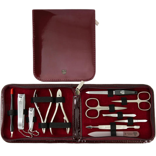 3 Swords Germany - brand quality 12 piece manicure pedicure grooming kit set for professional finger & toe nail care with burgundy synthetic leather case - Made in Germany | alldaygood beauty