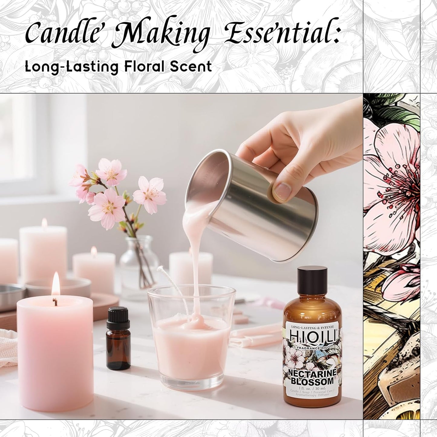 HIQILI Nectarine Blossom Fragrance Oil for Candle & Soap Making, Essential Oil Diffuser Use, Add to Body Lotion, Dryer Balls - 1 Fl Oz