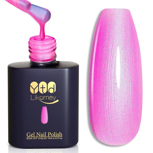 YTD Likomey Gel Nail Polish,15ml Pearlescent Pink Glitter Fall Winter Shimmer Shiny Sparkly Salon Home DIY Manicure UV Color Varnish,SF407