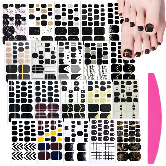 SILPECWEE 20 Sheets Black Toe Nail Stickers Full Nail Wraps for Toes Toenail Polish Strips Gel Nail Strips Self Adhesive Toenails Polish Stickers Nail Art Manicure Sticker with Nail File | alldaygood beauty