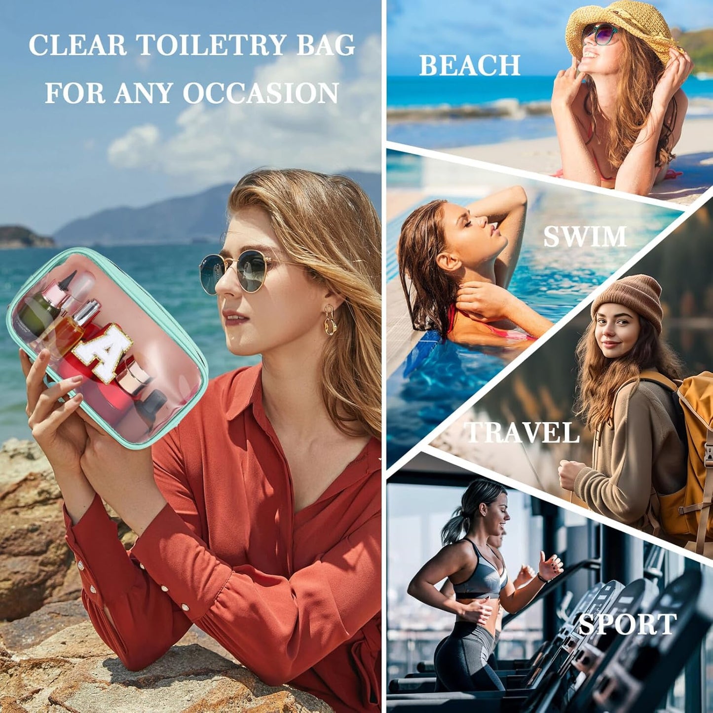 YOOLIFE Initial Clear Makeup Bag | Waterproof Large Makeup Bag | Personalized Travel Beach Toiletry Bag | Car Organizer Essentials for Women Men | Teacher Teen Girls Women Birthday Gifts Blue D