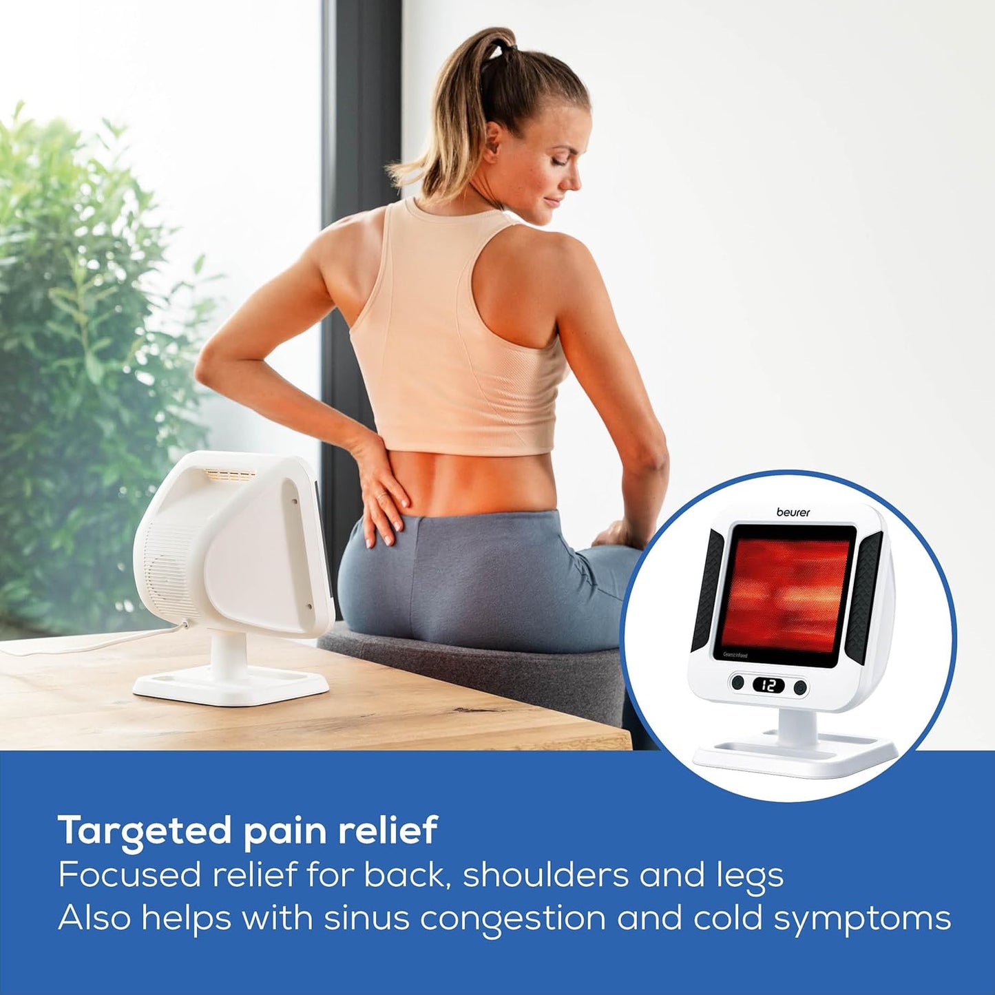 Beurer IL60 Infrared Heat Lamp for Red Light Therapy for Face, Body, Sinus & Skin, Pain Relief & Muscle Recovery, Adjustable Treatment Time, Protective Eyewear Included