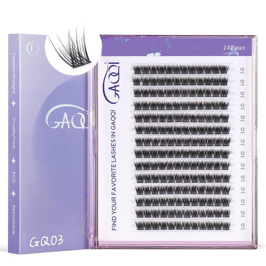 GAQQI Lash Clusters, GQ03 False Eyelashes DIY Lash Extensions C Curl 168PCS Cluster Lashes 12MM, Wispy and Natural Lash Wisps (GQ03,12mm,C Curl)