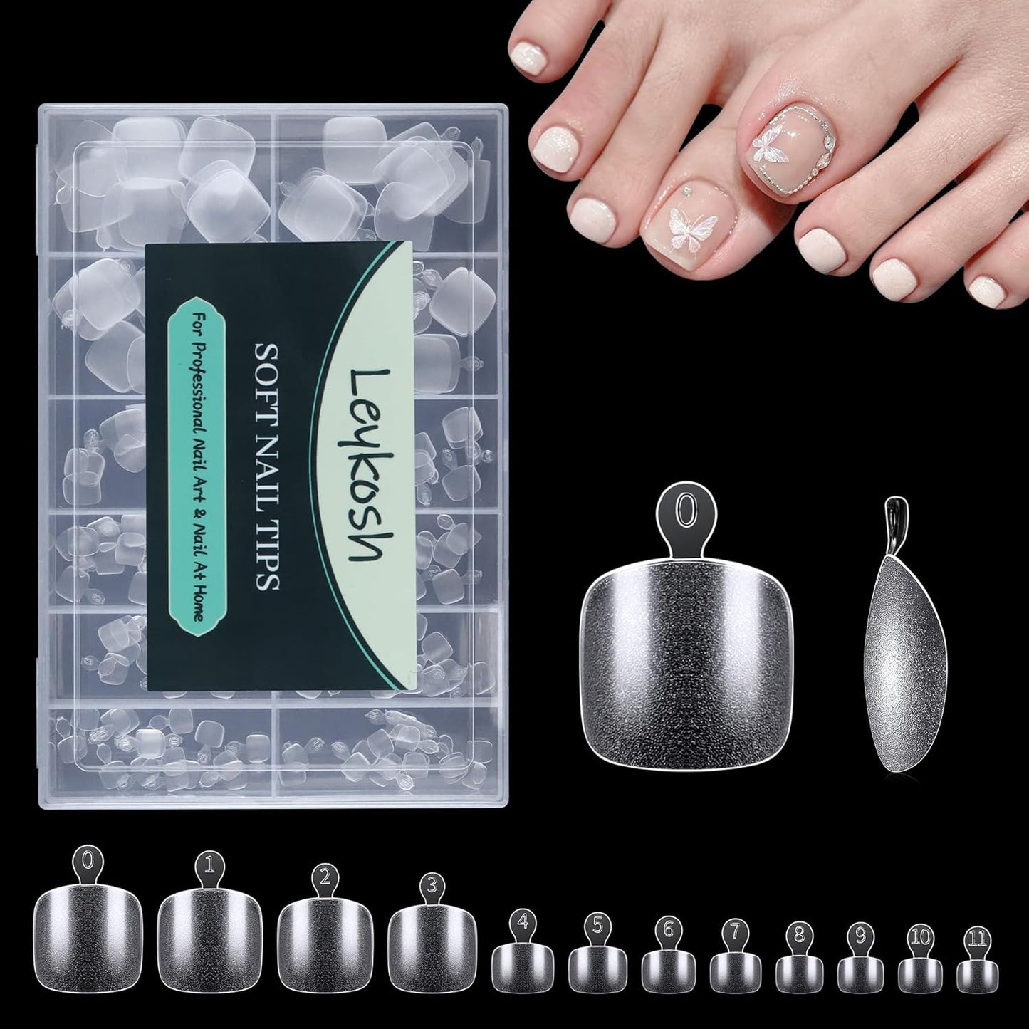 Toe Nail Tips, 216pcs Acrylic Fake Nails Gel Nail Tips Soft, Full Cover Pre-Shaped Matte Clear Press on Nails for Extension, Diy at Home Manicure 12 Sizes
