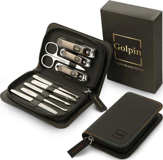 9 Pcs Manicure Kit for Men & Women – Stainless Steel Tools with Travel Nail Kit Case, Nail Clippers, Cuticle Pusher, File, Gift Ready Women & Mens Manicure Set (Black) | alldaygood beauty