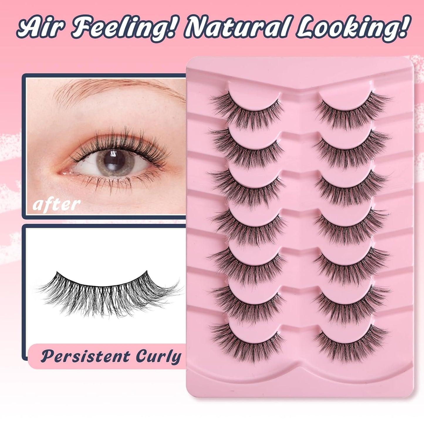 Eyelashes Natural Cat Eye Lashes 16mm Flase Eyelashes Flared Strip Lashes Fluffy False Lashes That Look Like Extensions C Curl Wispy Lashes Siligli Soft Lashes Pack 7 Pair