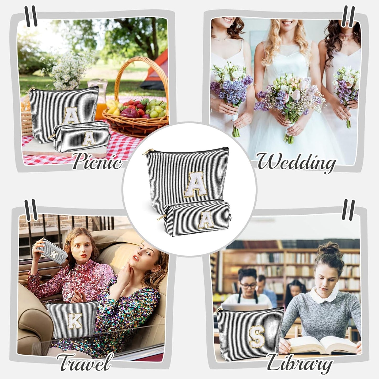 YOOLIFE Initial Christmas Gifts for Girls - Teen Girl Gifts Trendy Stuff Monogram Cute Makeup Bags Make Up Case for Women Her Best Friend Friendship Sister Teacher, Personalized Birthday Gifts Black J