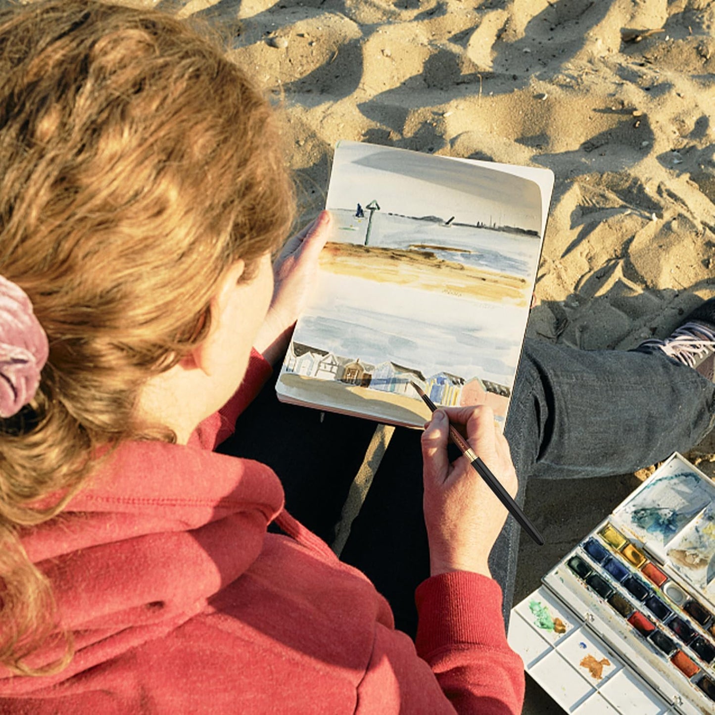 Fuumuui 4pcs Elegant Kolinsky Sable Watercolor Brushes - Travel Kit with Leather Pouch Perfect for Gouache Ink Painting