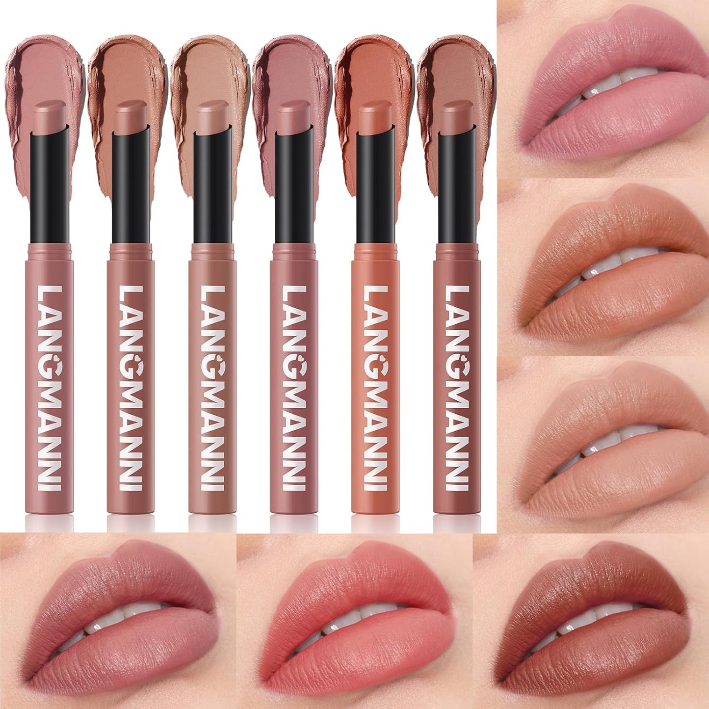Jolilab 6Pcs Velvet Matte Lipstick Nude Matte Soft Dark Color Stick High Pigmented Long-Lasting Waterproof Lip Stick Lip Balm Beauty Cosmetics Gift for Girls and Women(01#-06#)