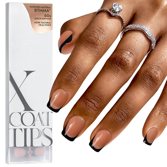 BTArtboxnails Black Press on Nails - French Tip Press on Nails Short, Square Gel Nail Tips, Supremely Fit Natural Fake Nails in 16 Sizes - 160 Pcs False Nails, Black French | alldaygood beauty