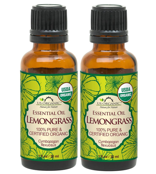 US Organic 100% Pure Lemongrass Essential Oil, USDA Certified Organic, Extracted by Steam Distillation Method, for Hair, Nail Polish Remover, Bees Attraction, and More. 30 ml, Value 2 Pack | alldaygood beauty