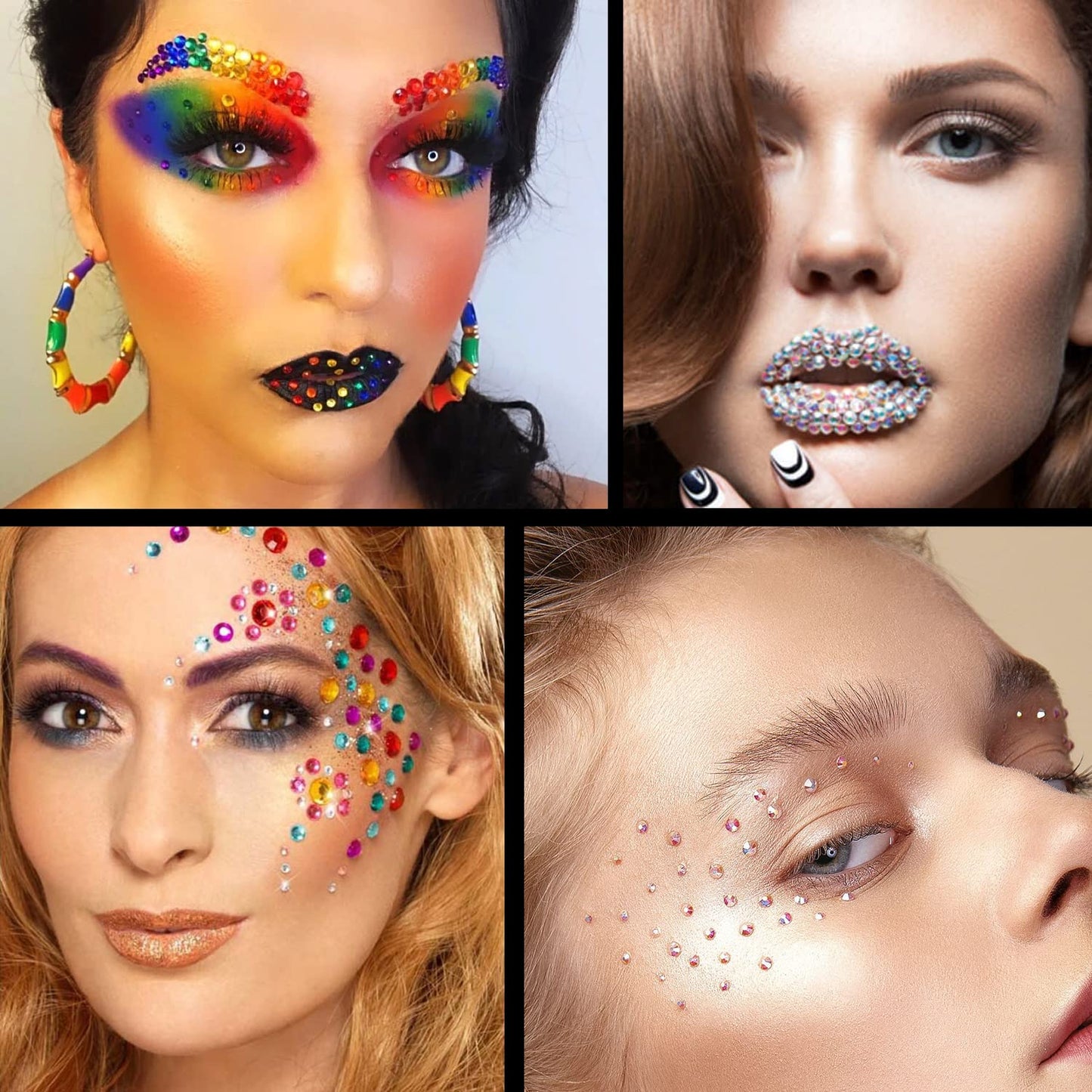 Flat Back Rhinestone Kits Colorful Rhinestones+Crystal AB Gems with Quick Dry Glue+Picker Pencil+Tweezer for Nail Art and Face Make-up