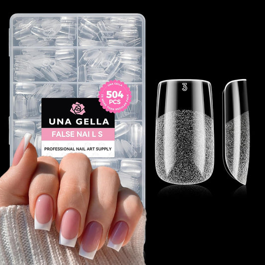 UNA GELLA Nail Tips Square: 504PCS Short Square Nail Tips Pre Etched Gel Fake Nails Tips, No C Curve For Women DIY Nail Extension French Style Salon Home Full Cover Soft Acrylic False Tips 12 Sizes | alldaygood beauty