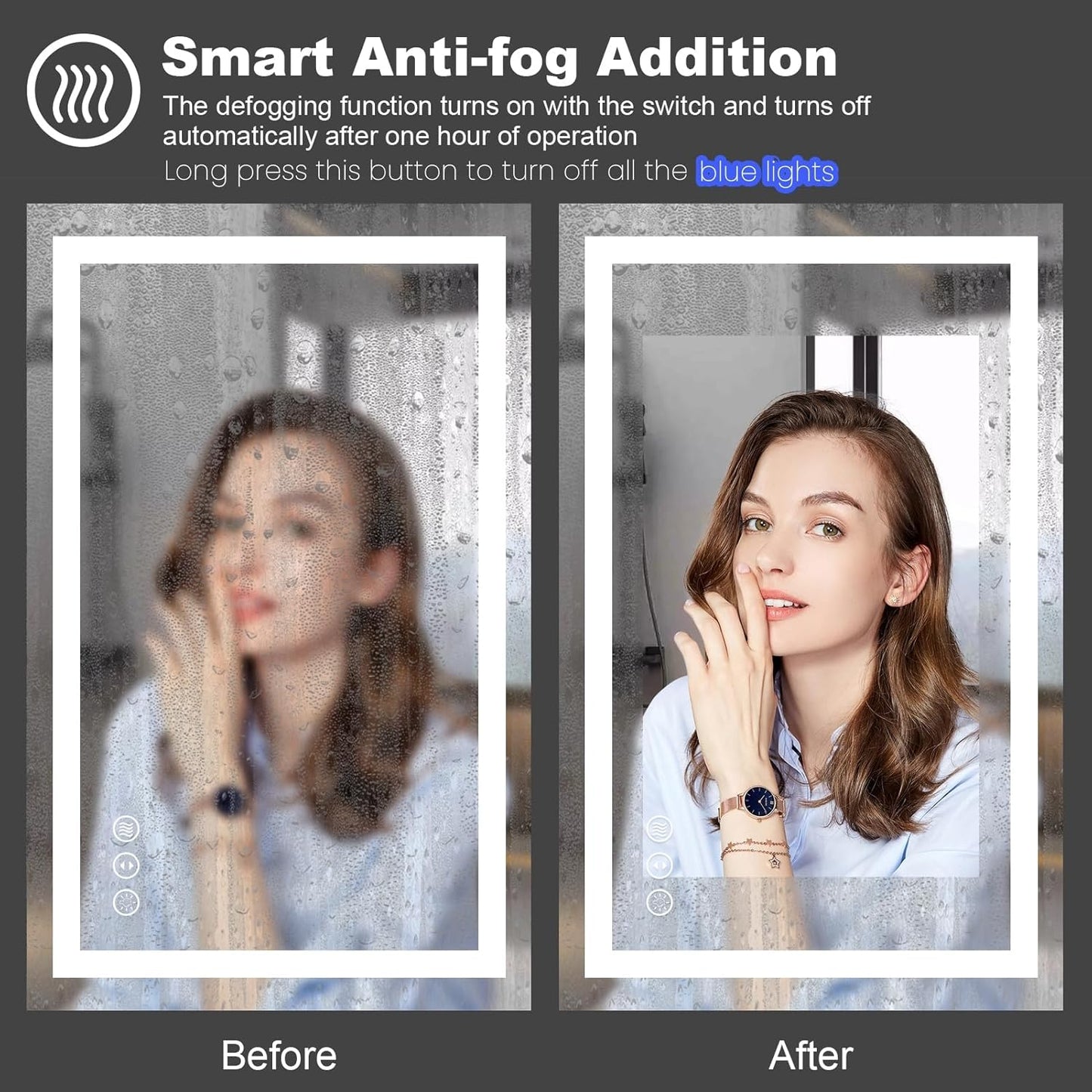 Amorho LED Bathroom Mirror 48"x 32" with Front and Backlight, Stepless Dimmable Wall Mirrors with Anti-Fog, Shatter-Proof, Memory, 3 Colors, Double LED Vanity Mirror