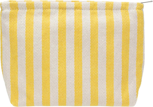 PAZIMIIK Makeup Bag Large Cotton Zipper Pouch for Purse Travel Canvas Make Up Organizer for Women Cosmetic,Stripe Yellow