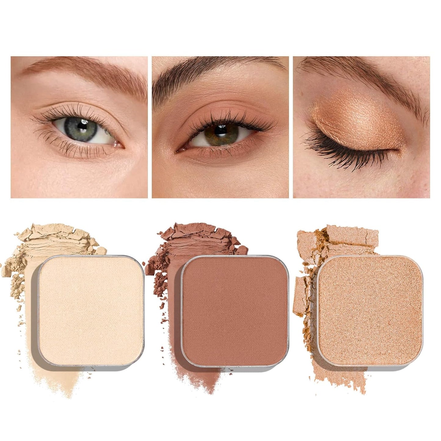 3-Color Eyeshadow Combo Pack – Matte & Shimmer Neutral Shades,Powder, Highly Pigmented, Long-Lasting, Refills Pans for Custom Magnetic Palette