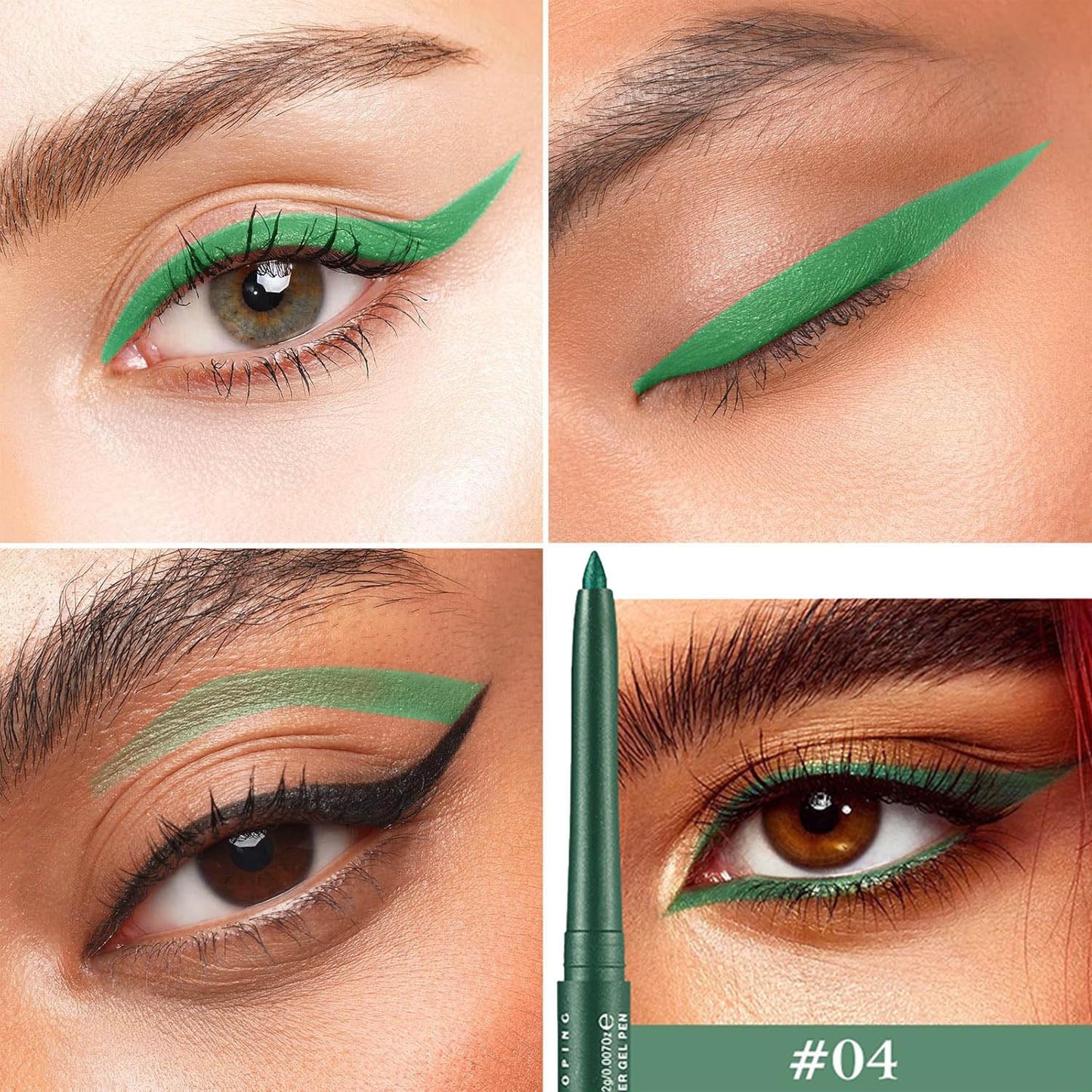 Green Eyeliner Pencil Waterproof Retractable Cream Green Gel Eyeliner Smudge-proof Hypoallergenic (04#)