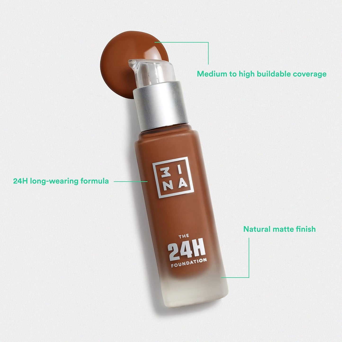 3INA The 24H Foundation 667-24H Long-Wearing Formula - Medium To High Buildable Coverage - Smooth Matte Finish - Expanded Shade Selection - Waterproof, Cruelty Free, Vegan Makeup - 1.01 Oz