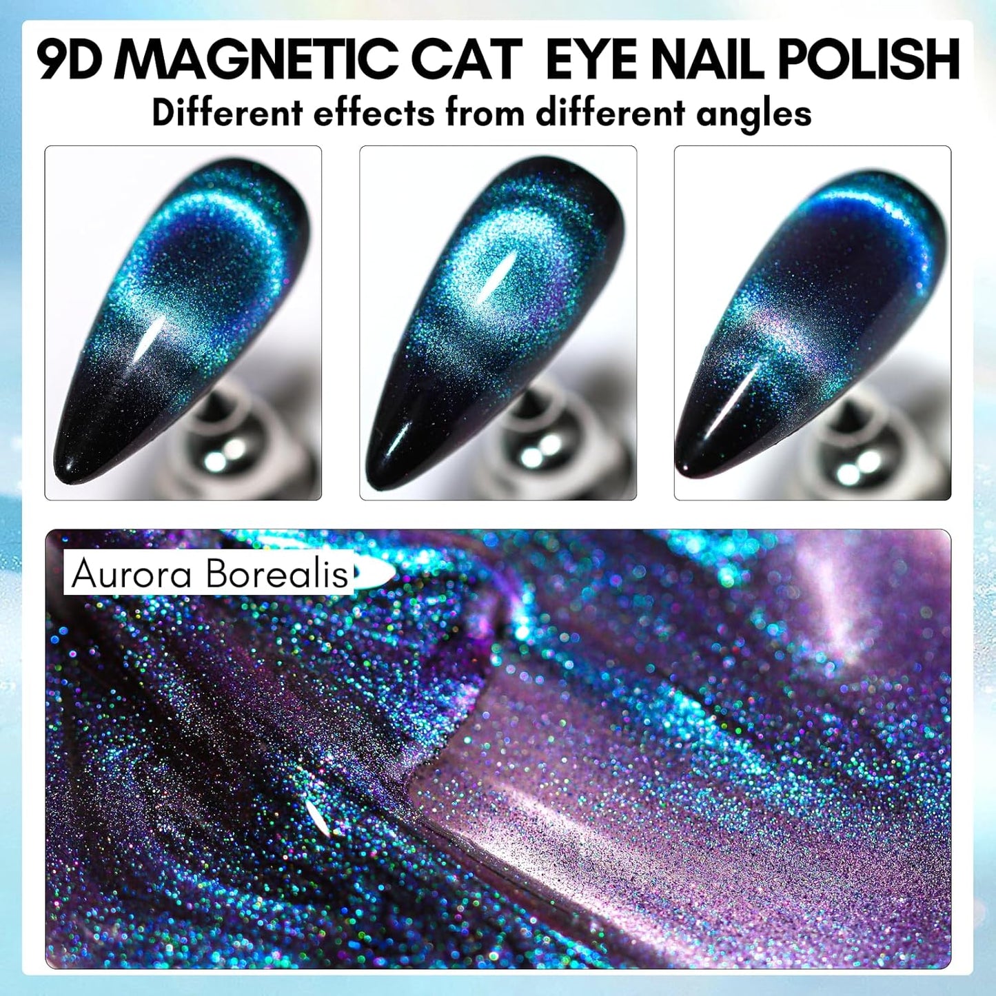 Makartt Blue Cat Eye Gel Nail Polish: Magnetic Glitter Gel Polish Soak-Off UV/LED with Aurora Effect, Long-Lasting Black Hole Shine, Comes with Magnet Stick Salon Home Nail Art 10ml