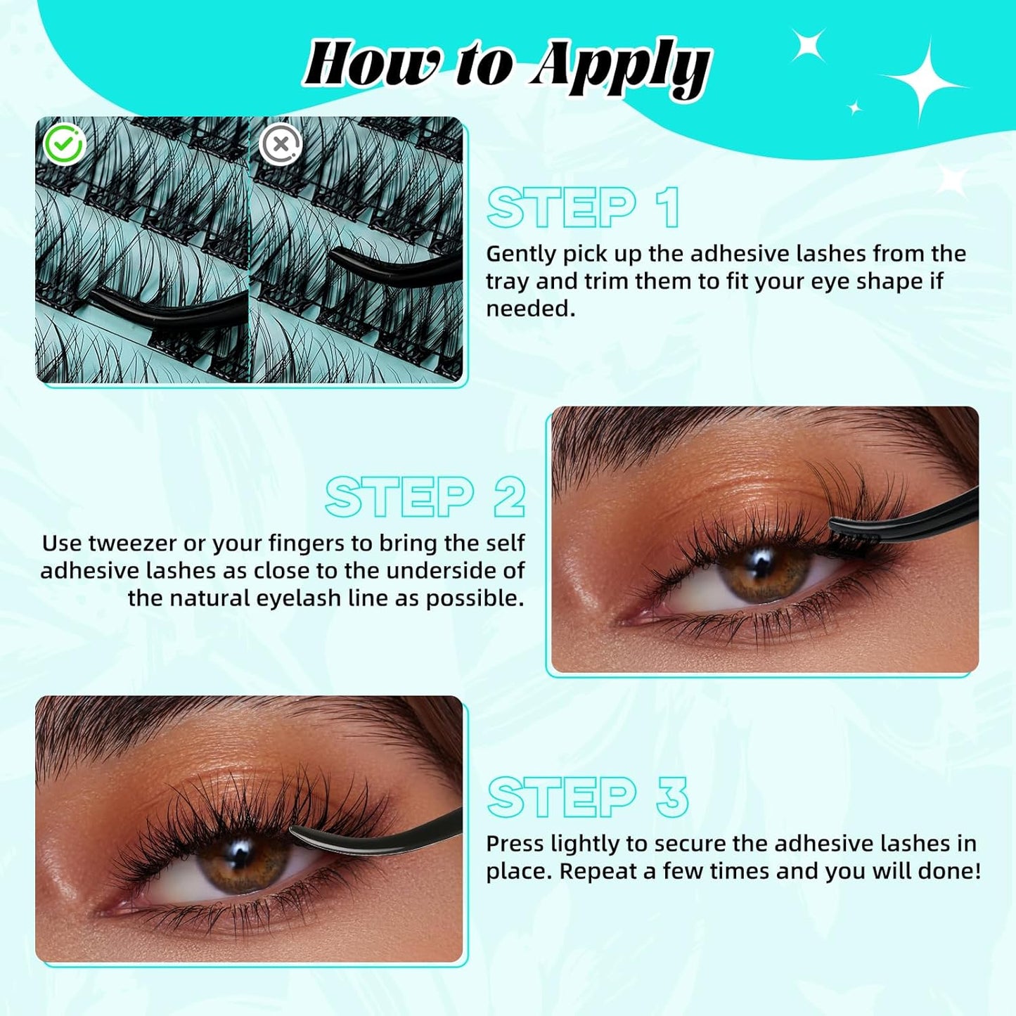 120PCS Self Adhesive Eyelashes Natural C Curl 8-16mm Self Adhesive Lash Clusters,No Lash Glue Needed,Impress Lashes Wide Stem Lashes Extension