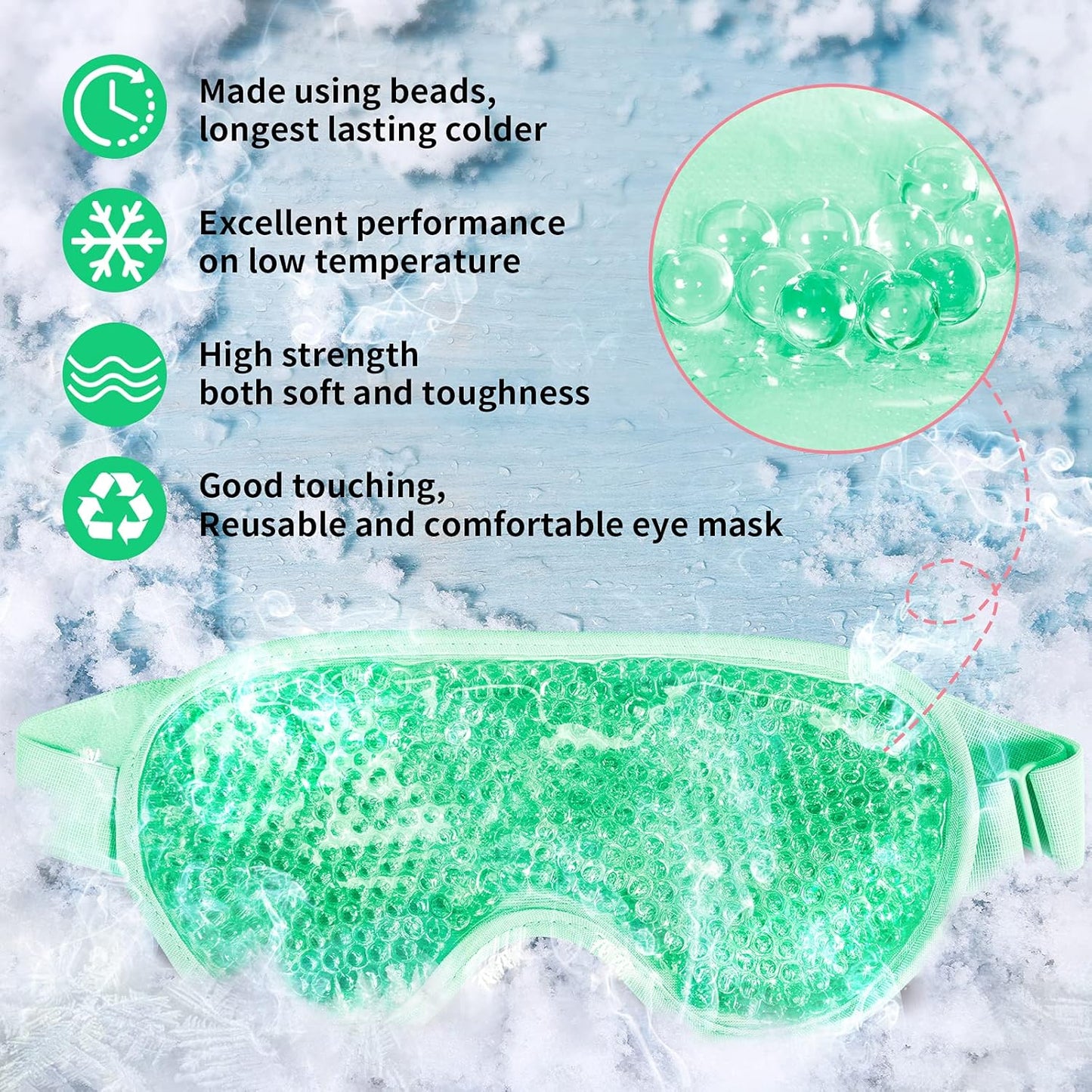 Cooling Eye Mask with Gel Bead, Reusable Cold Compress Ice Pack Sleeping Eye Cooling Pads for After Eyelid Surgery, Puffiness, Puffy Eyes, Headache, Migraine Relief (Green)